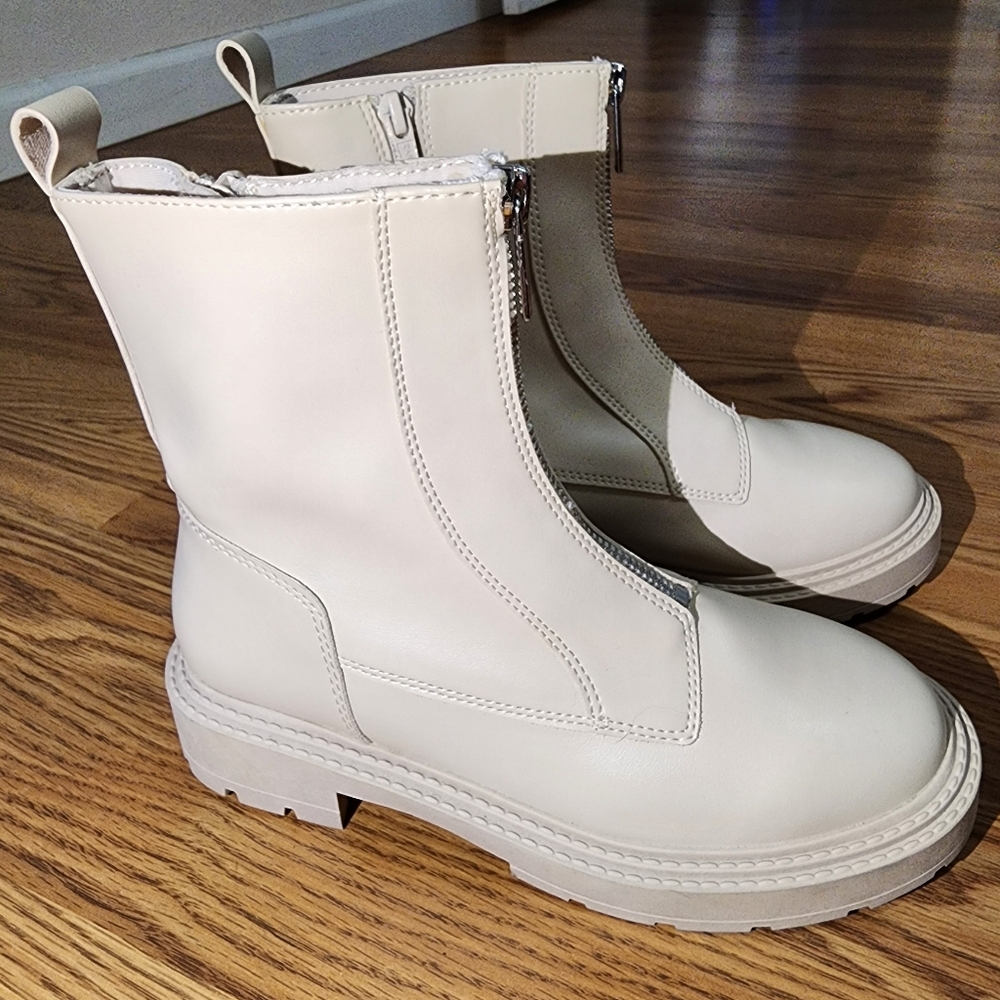 Zara front zip flat lug sole ankle Chelsea Boots Leather